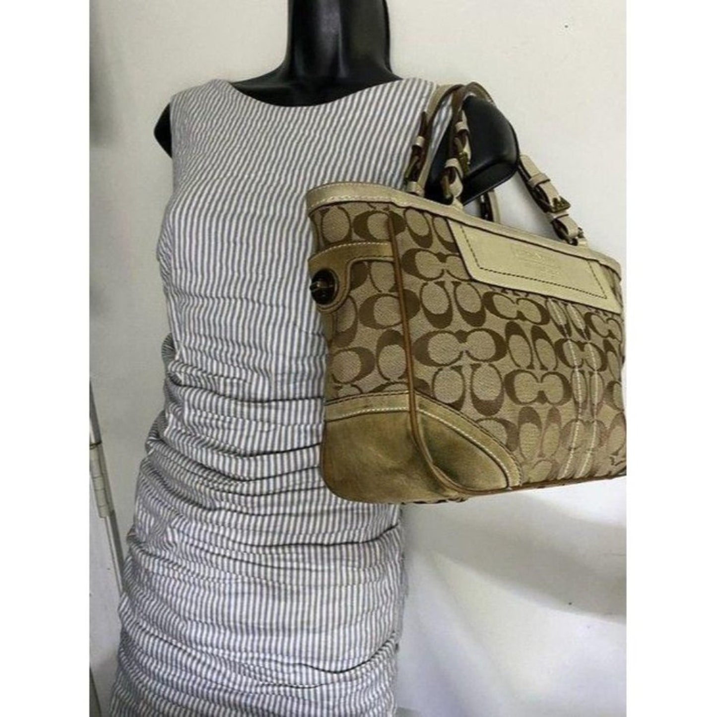 Coach Shoulder Bag Medium Msrp Beige Brown Jacquar