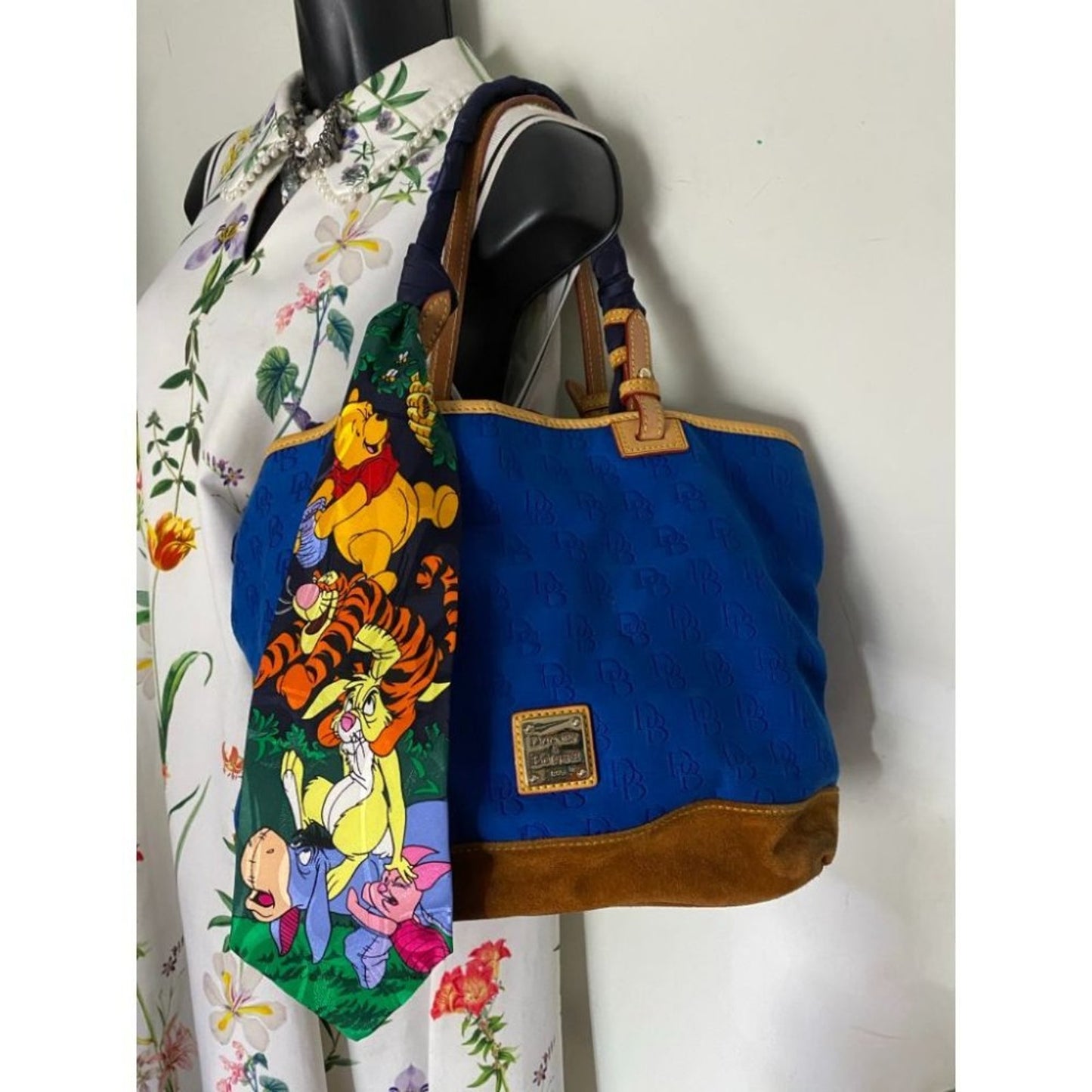 Dooney & BOURKE Blue Brown Large Fabric Tote Bag