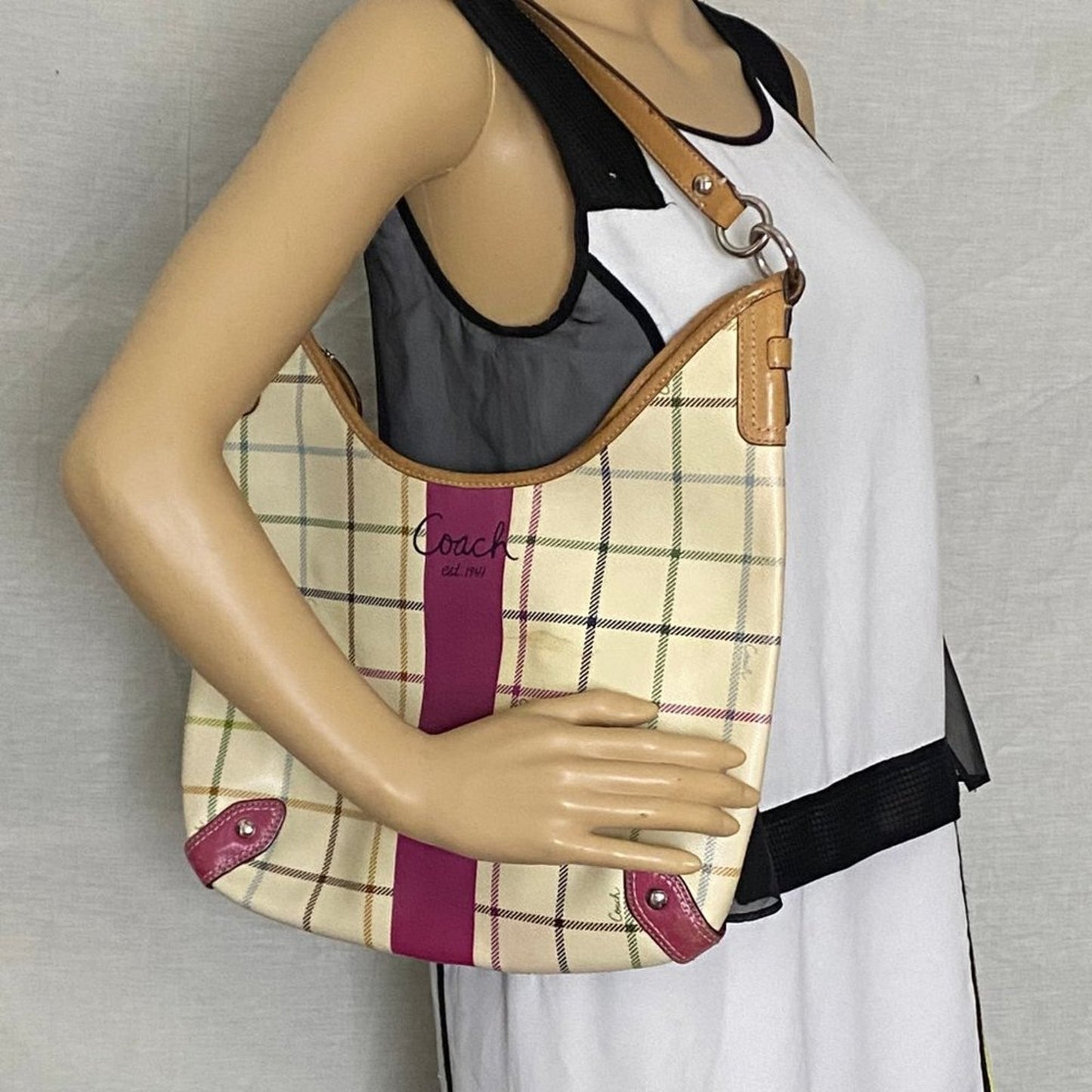 COACH M Yellow Brown Coated Canvas Shoulder Bag