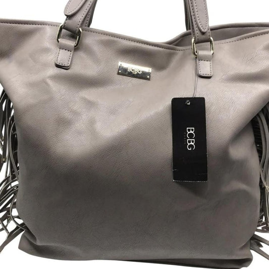 BCBG Fringe Tote Gray Faux Leather Shoulder Bag