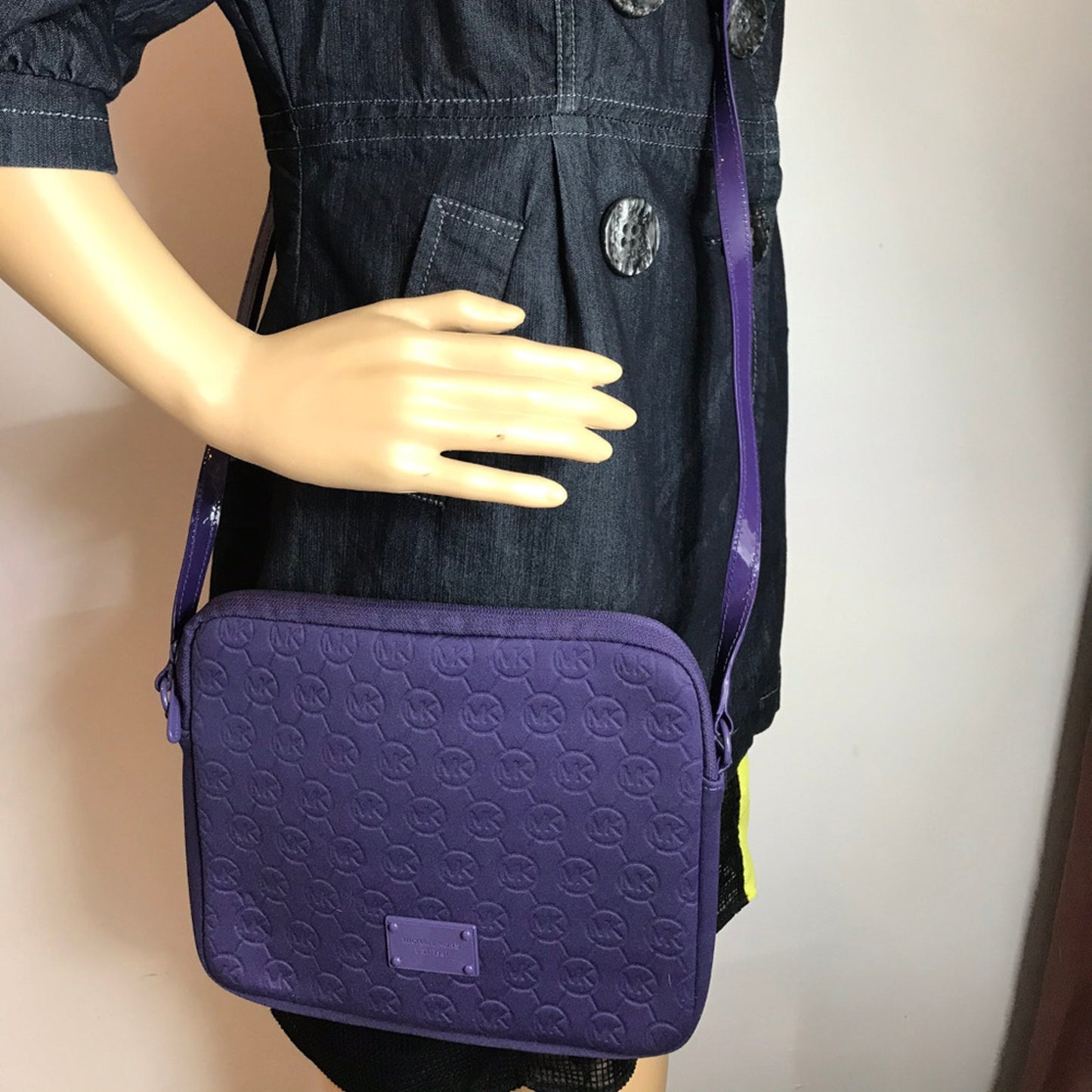 Michael Kors Dark Purple Scuba Tote Bag Over Logo