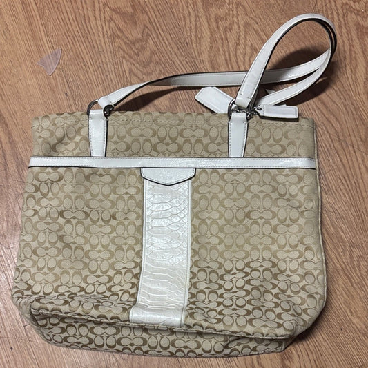Coach Tan and White Signature Tote