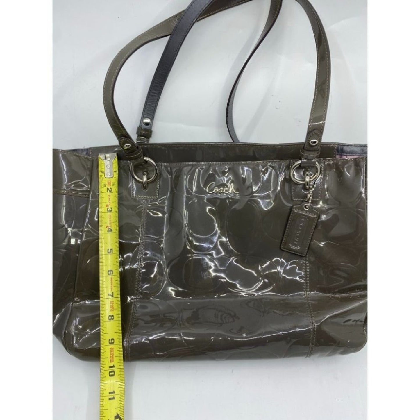 Coach Patent Leather Olive Green Shoulder Bag LG