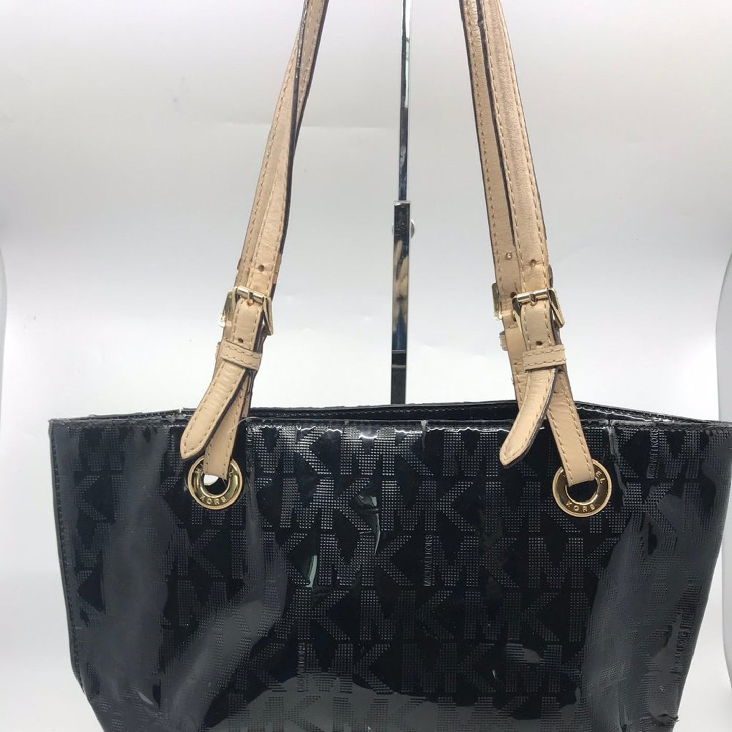 Michael Kors Black Cream Patent leather Tote Bag