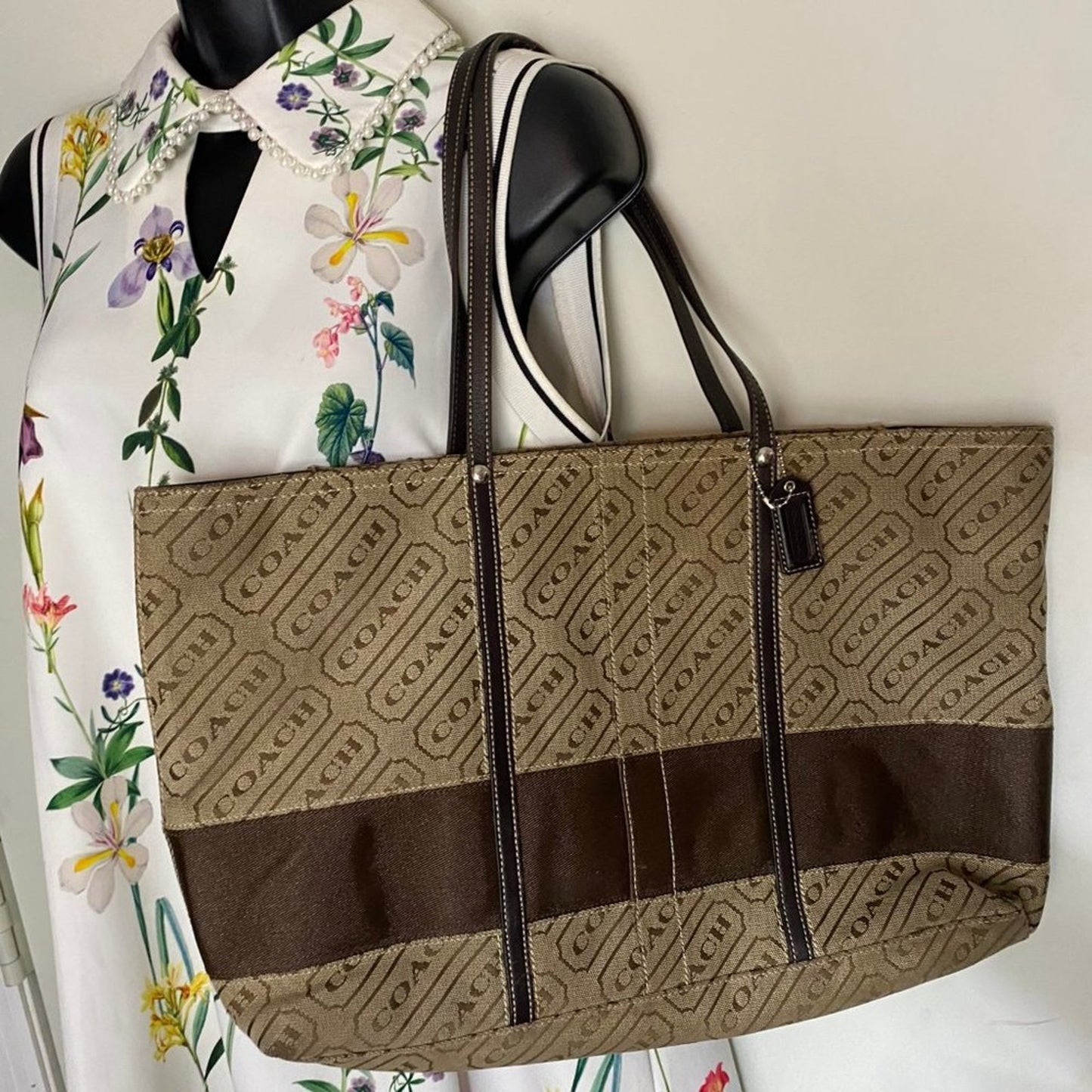 Coach Large Brown Fabric Shopping Tote