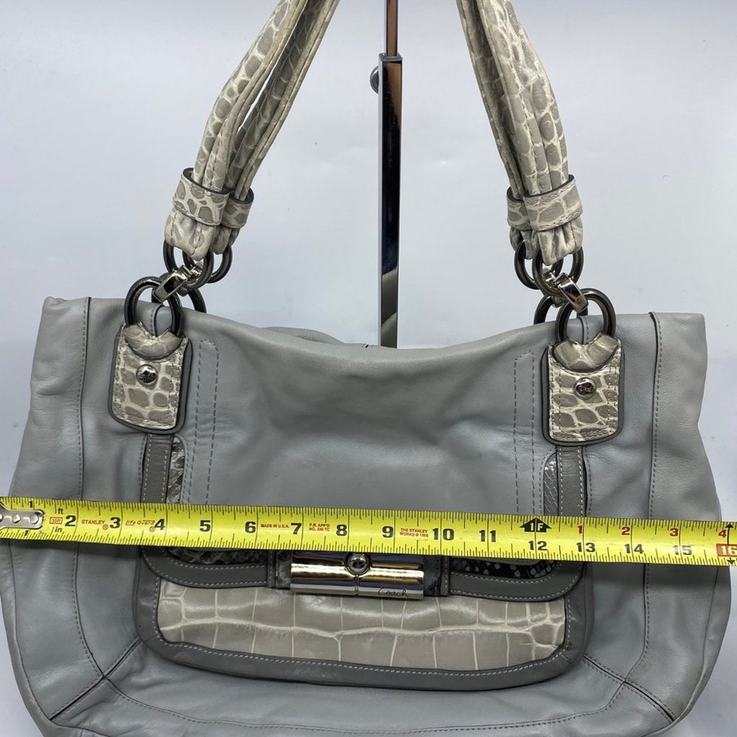 Coach Large Snake Embossed Gray Leather Shoulder