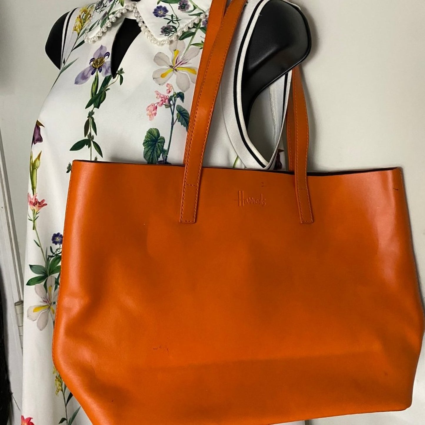 Harrods Orange Leather Shoulder Bags