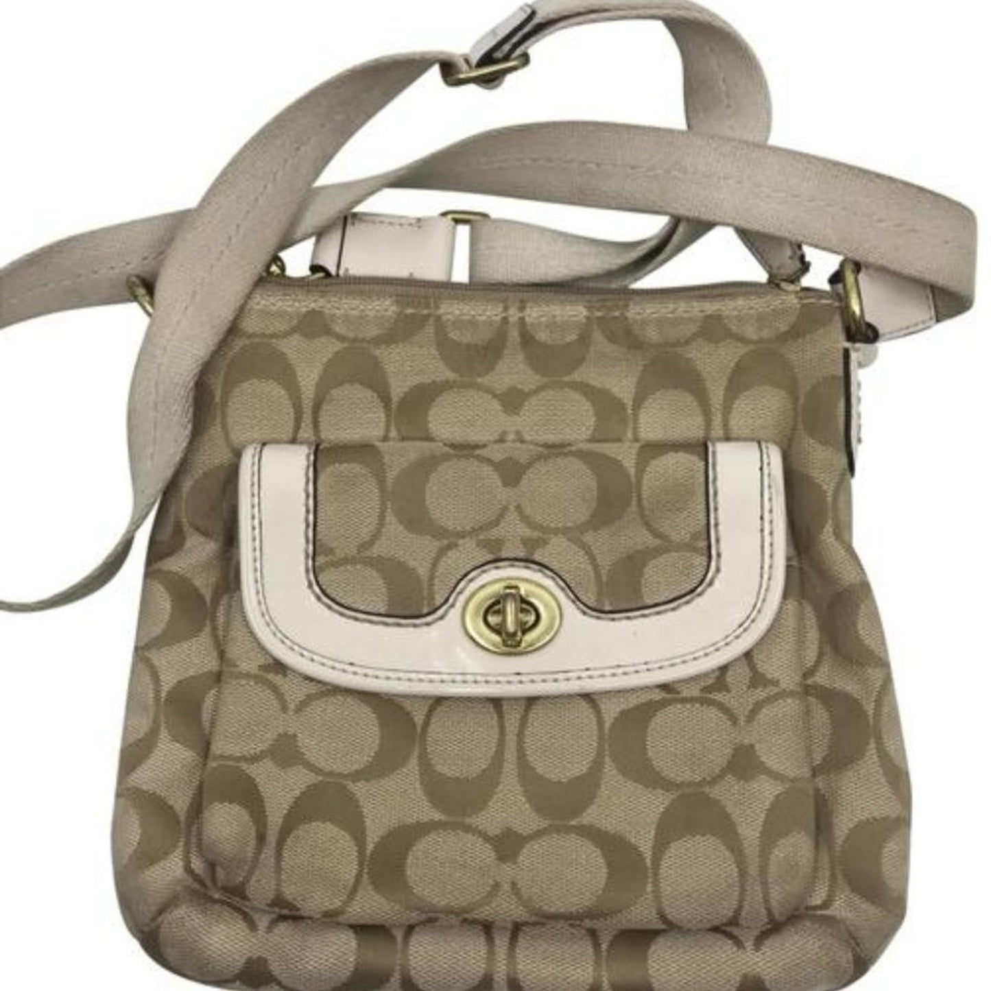 COACH Tan Cream Jacquard Fabric CrossBody Bag
