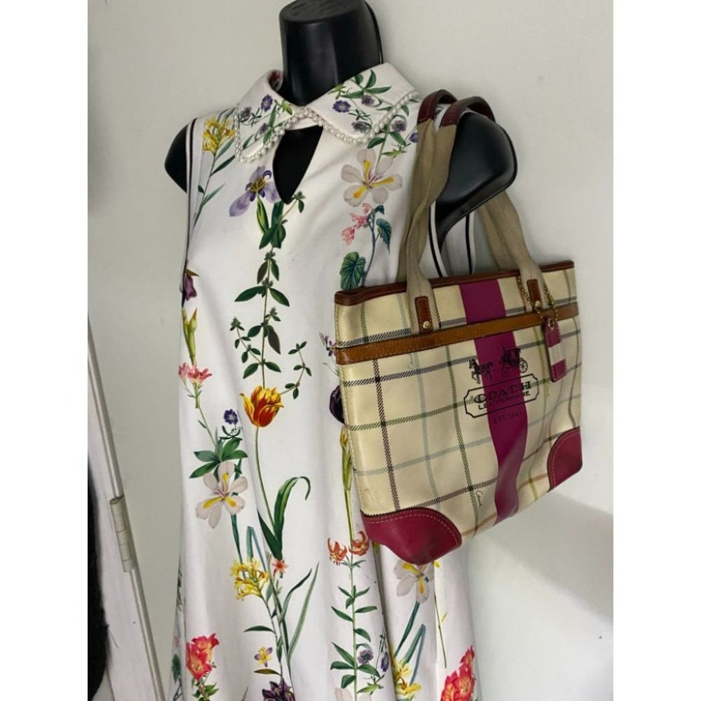 Coach Cream Red Coated Canvas Signature Handbag