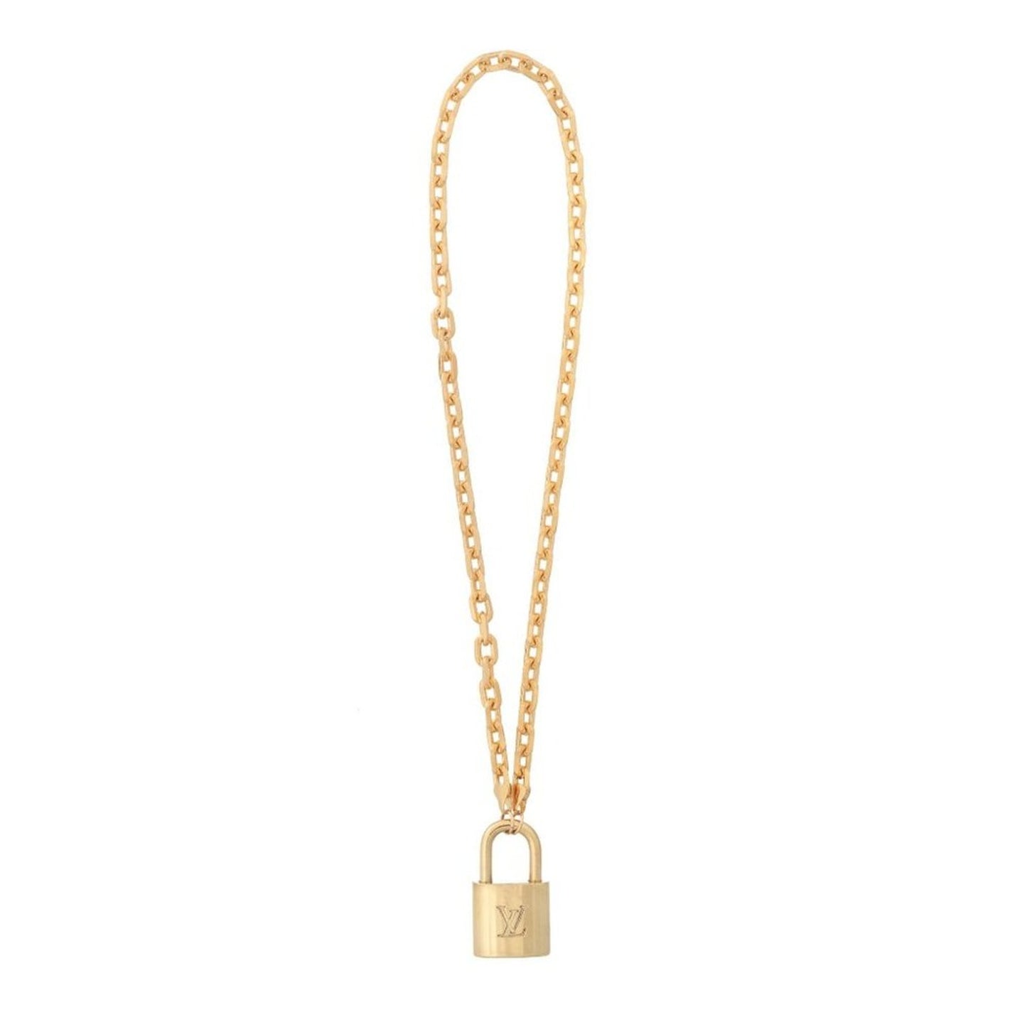 AUTHENTIC Louis Vuitton Lock and Key w 17 3/4 Gold Cable Second Hand Nec…