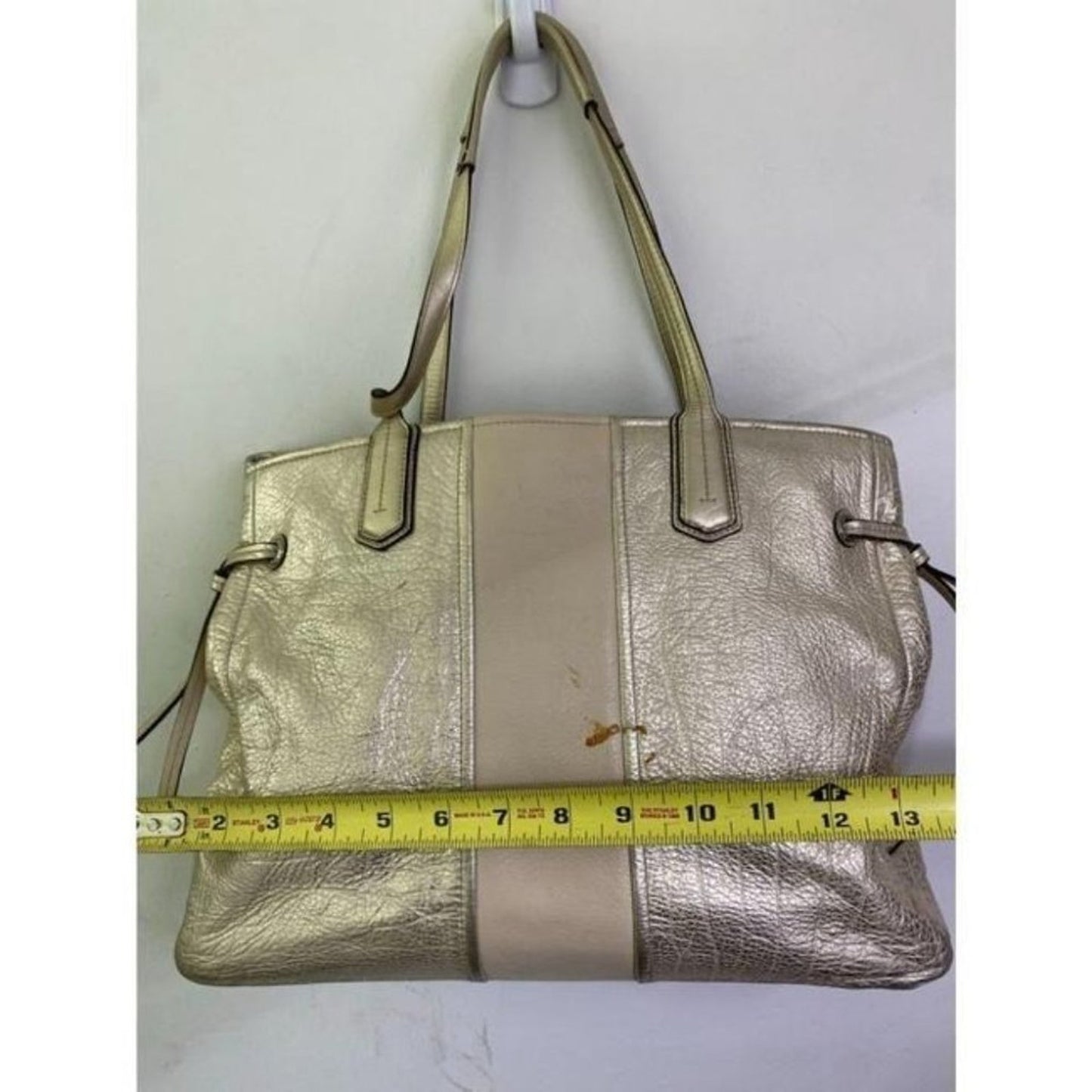 COACH XL Cream Silver Leather Shopping Tote Bag