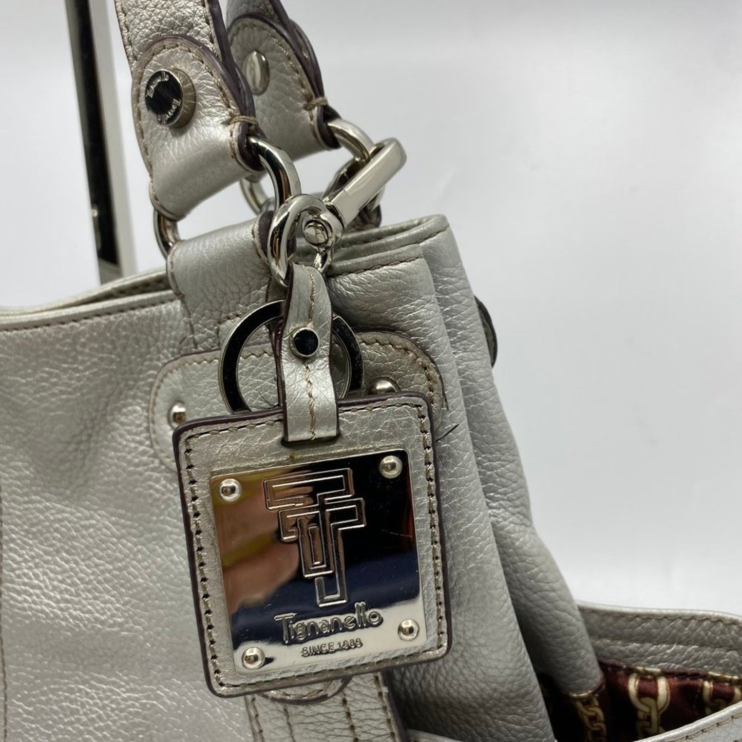 Tignanello Silver Leather Shoulder Bag