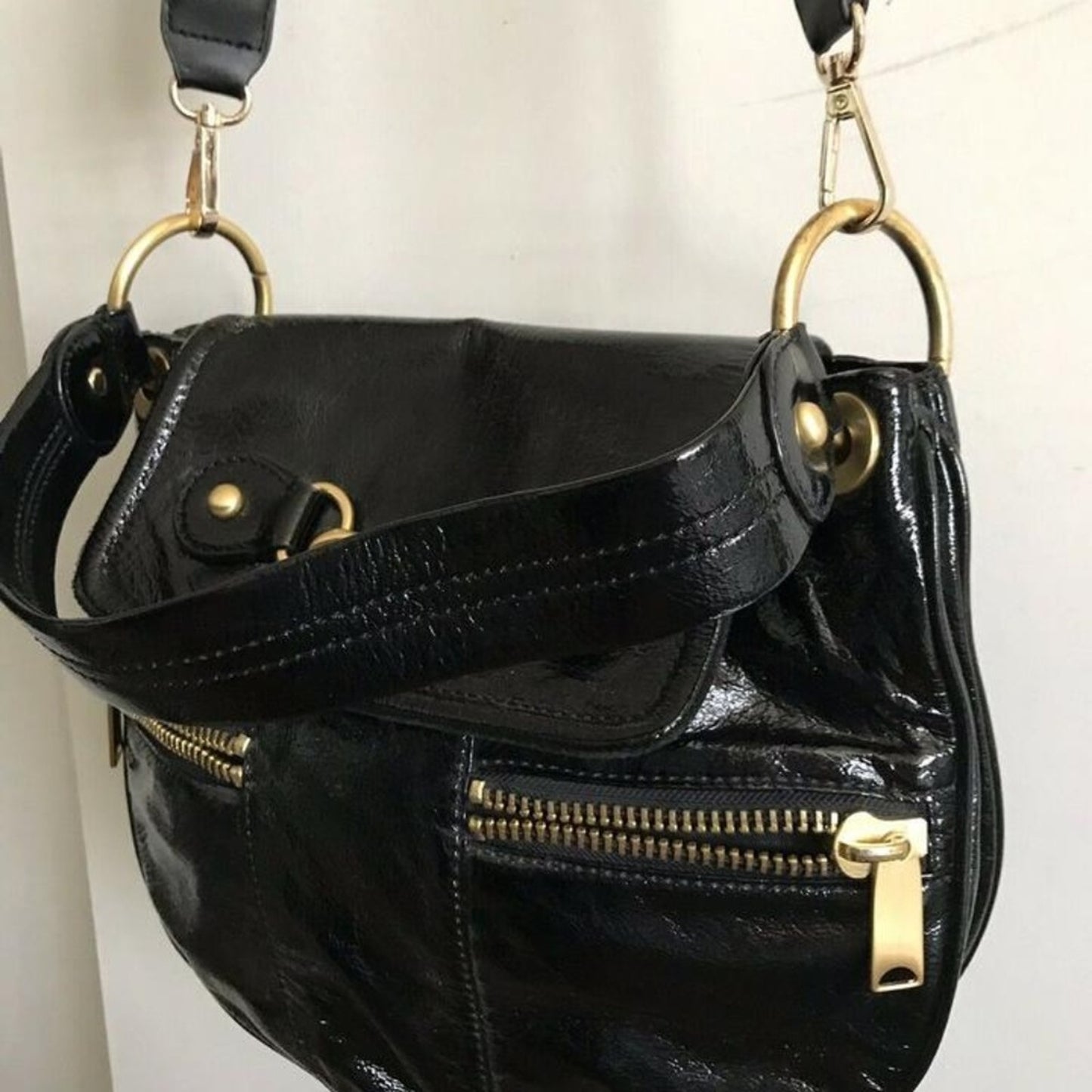 Cynthia Rowley Medium Black Patent Leather Cross B