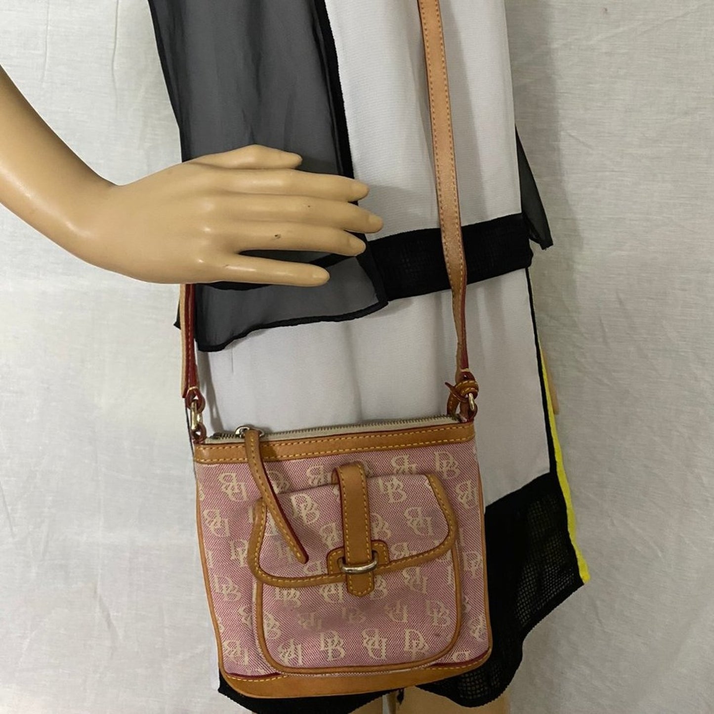 Dooney & Bourke Light Red Tan Fabric Crossbody Bag