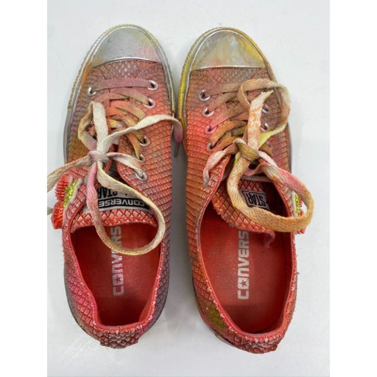 Converse Sneakers Customized Orange Silver Size 7