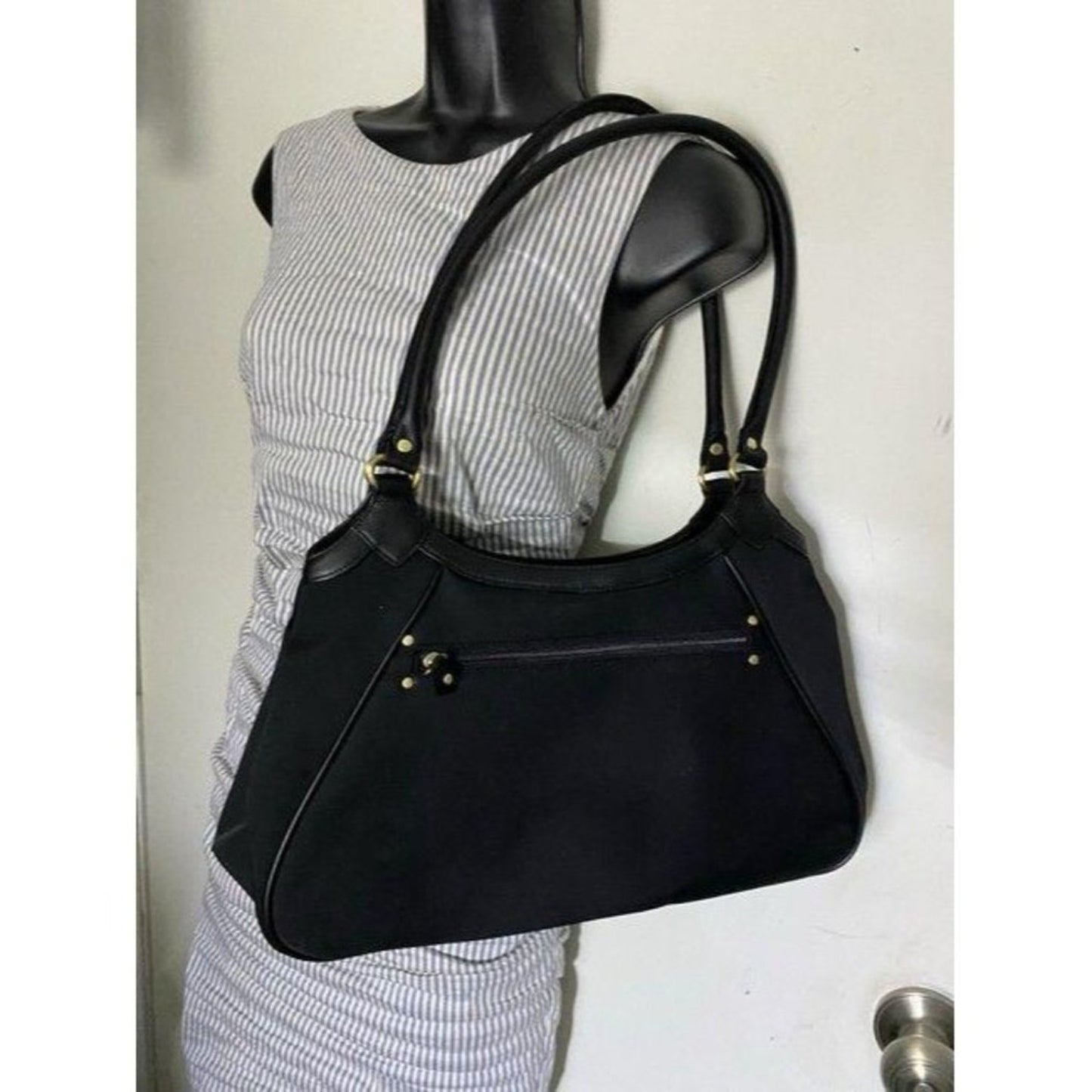 Maxx New York Tote Black Nylon Fabric Shoulder Bag
