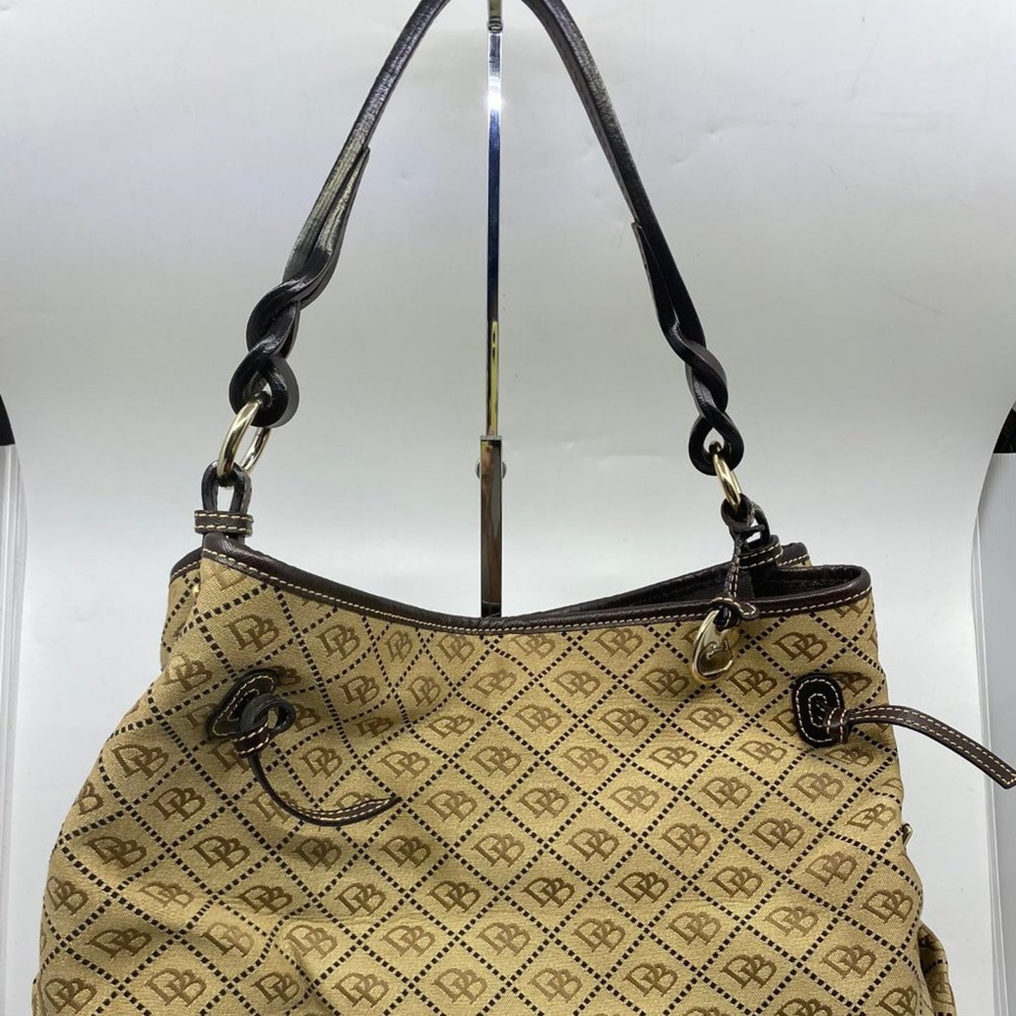 Dooney & Bourke L Tan Jacquard Fabric Shoulder Bag