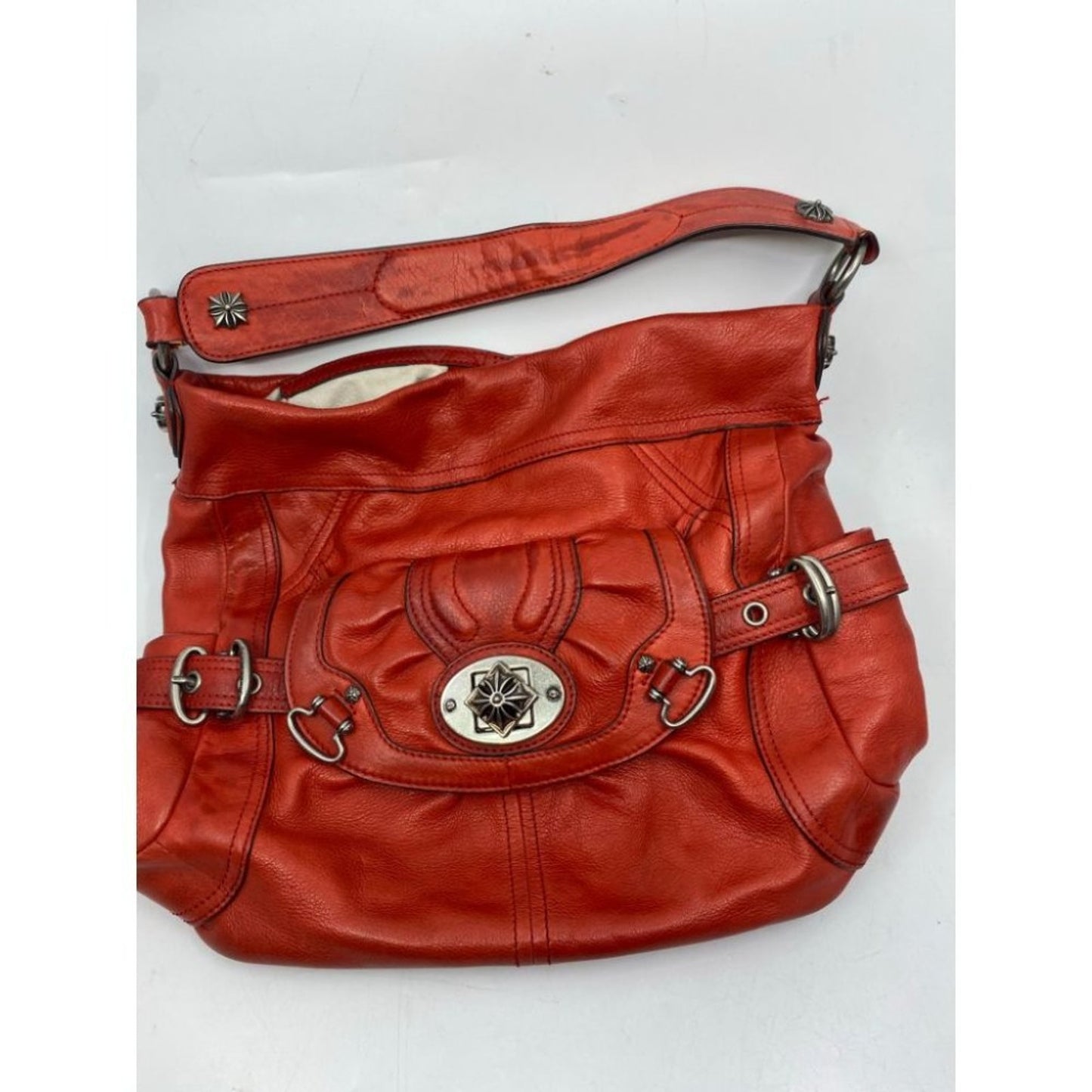 B. Makowsky Orange Large Leather Shoulder Bag