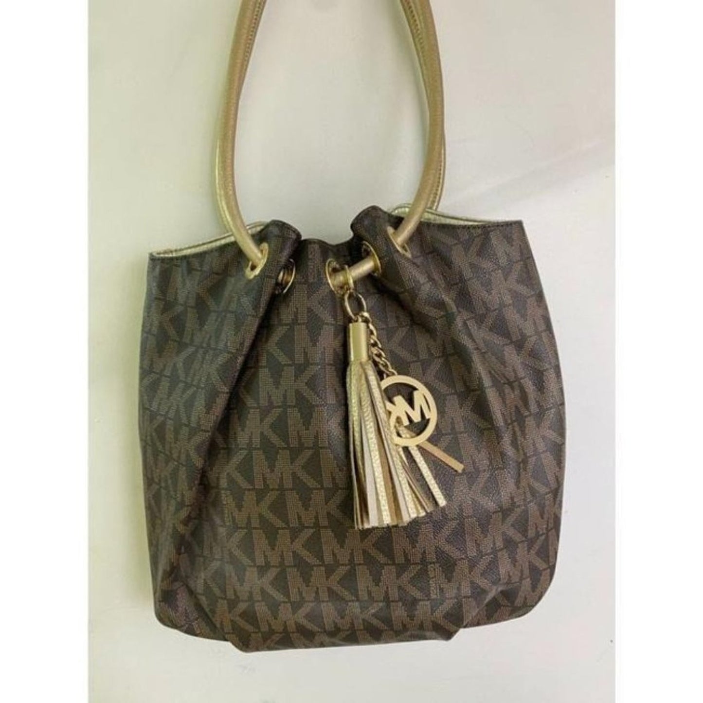 michael kors bag large all over brown gold coated