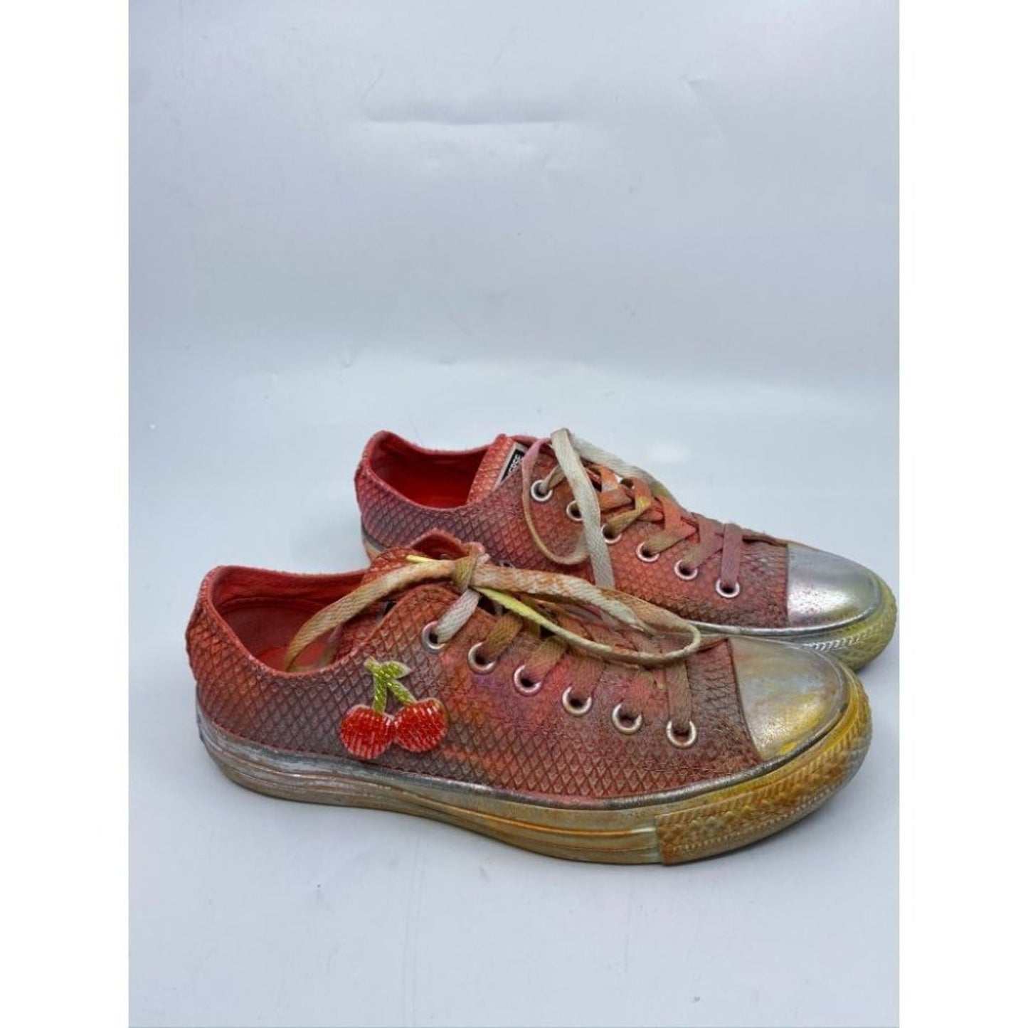 Converse Sneakers Customized Orange Silver Size 7