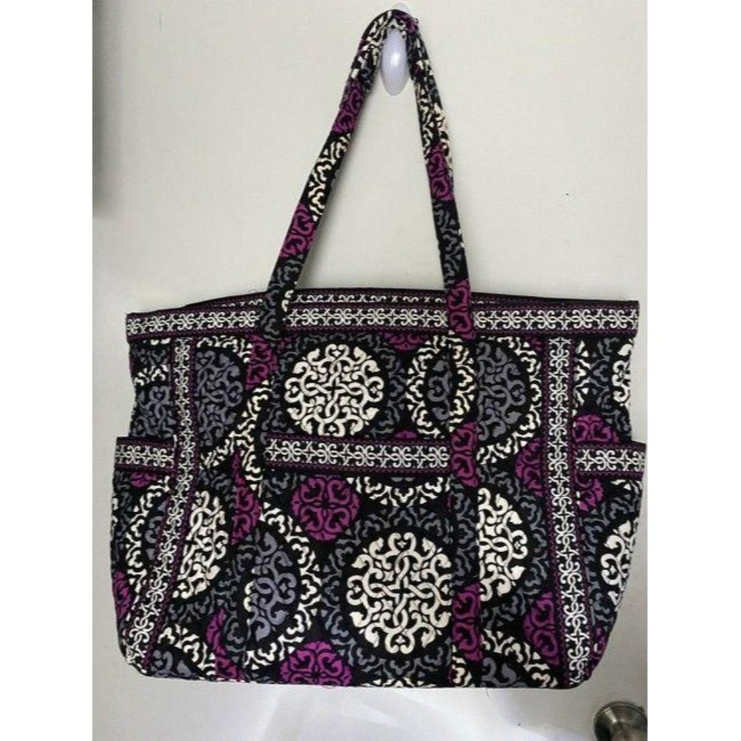 vera bradley bag quilted black purple white fabric