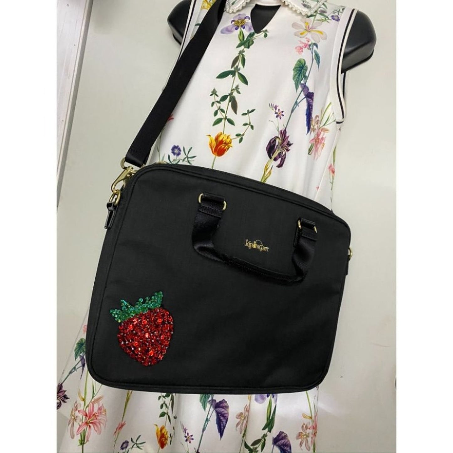 Kipling w/Customized Appliqués Large Blue Tote Bag