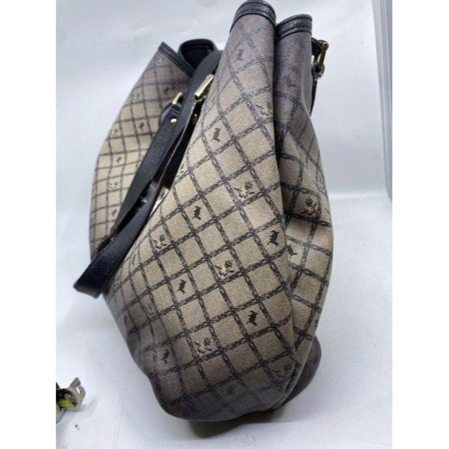 lamb shopping xl l black tan coated canvas tote
