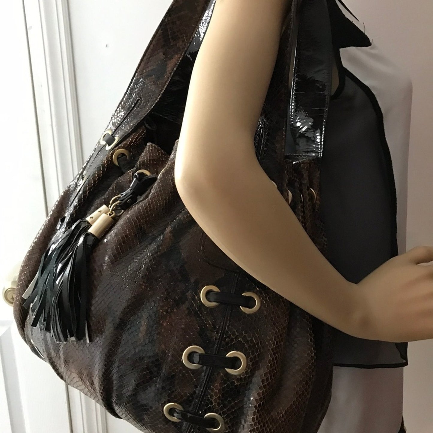 MICHAEL KORS Brown Python Leather Shoulder Bag