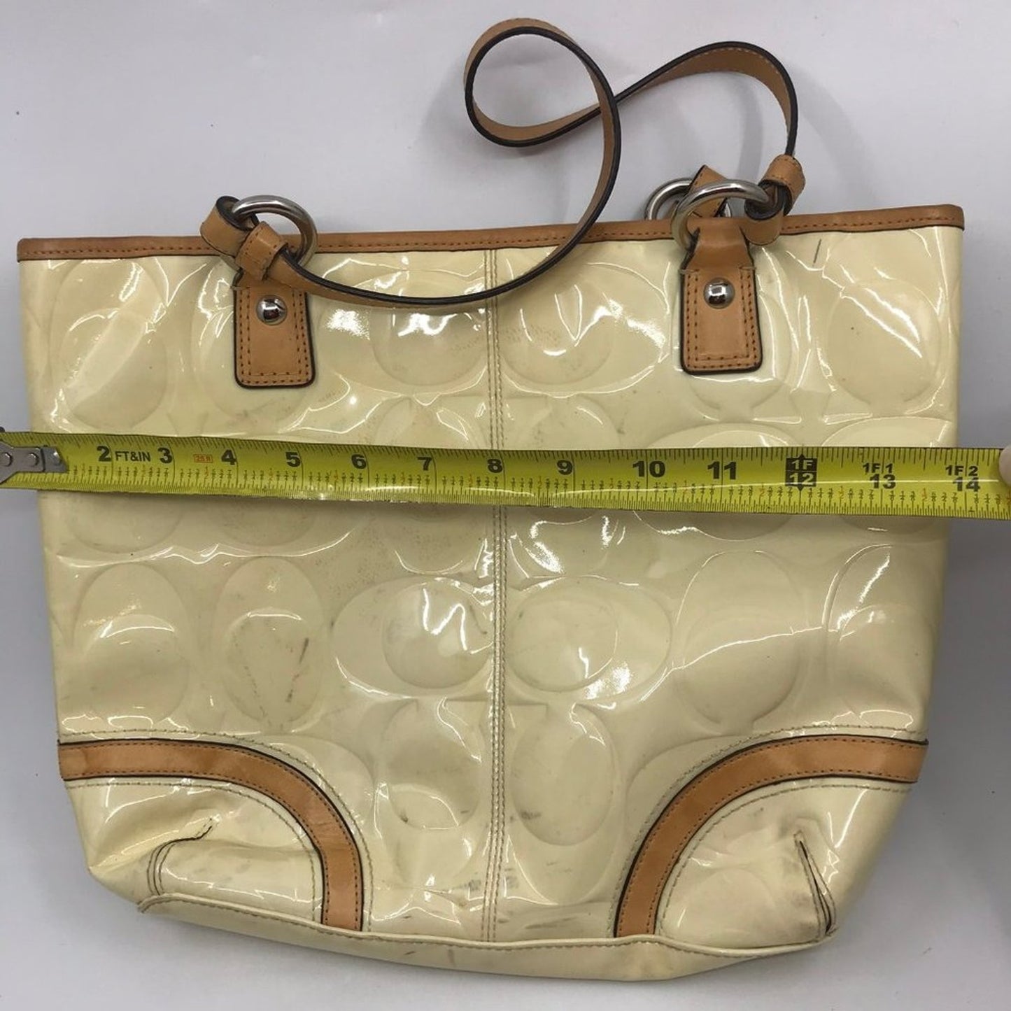 COACH Medium Cream Brown Patent Leather Handbag