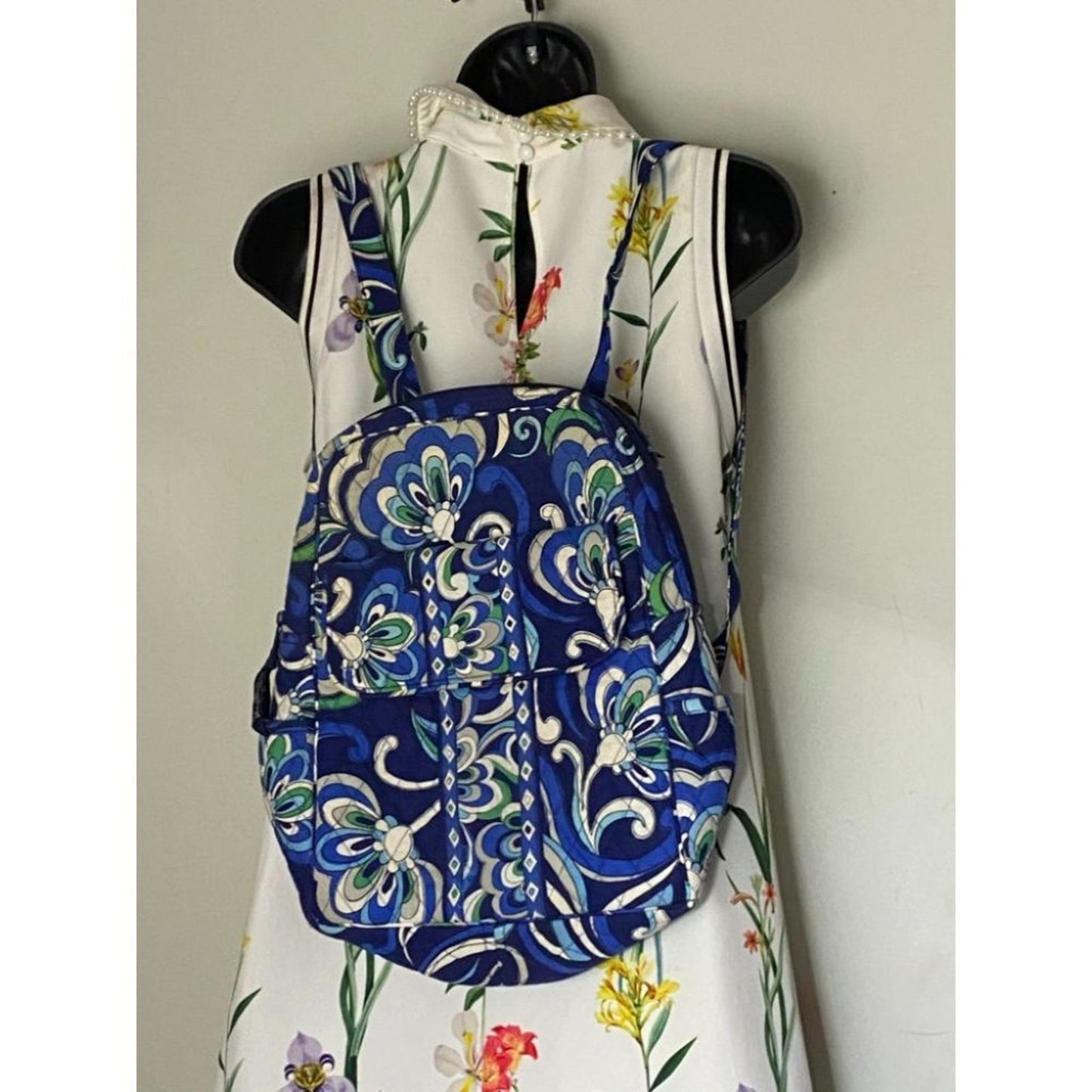 Vera Bradley Quilted Blue White Green Back Pack