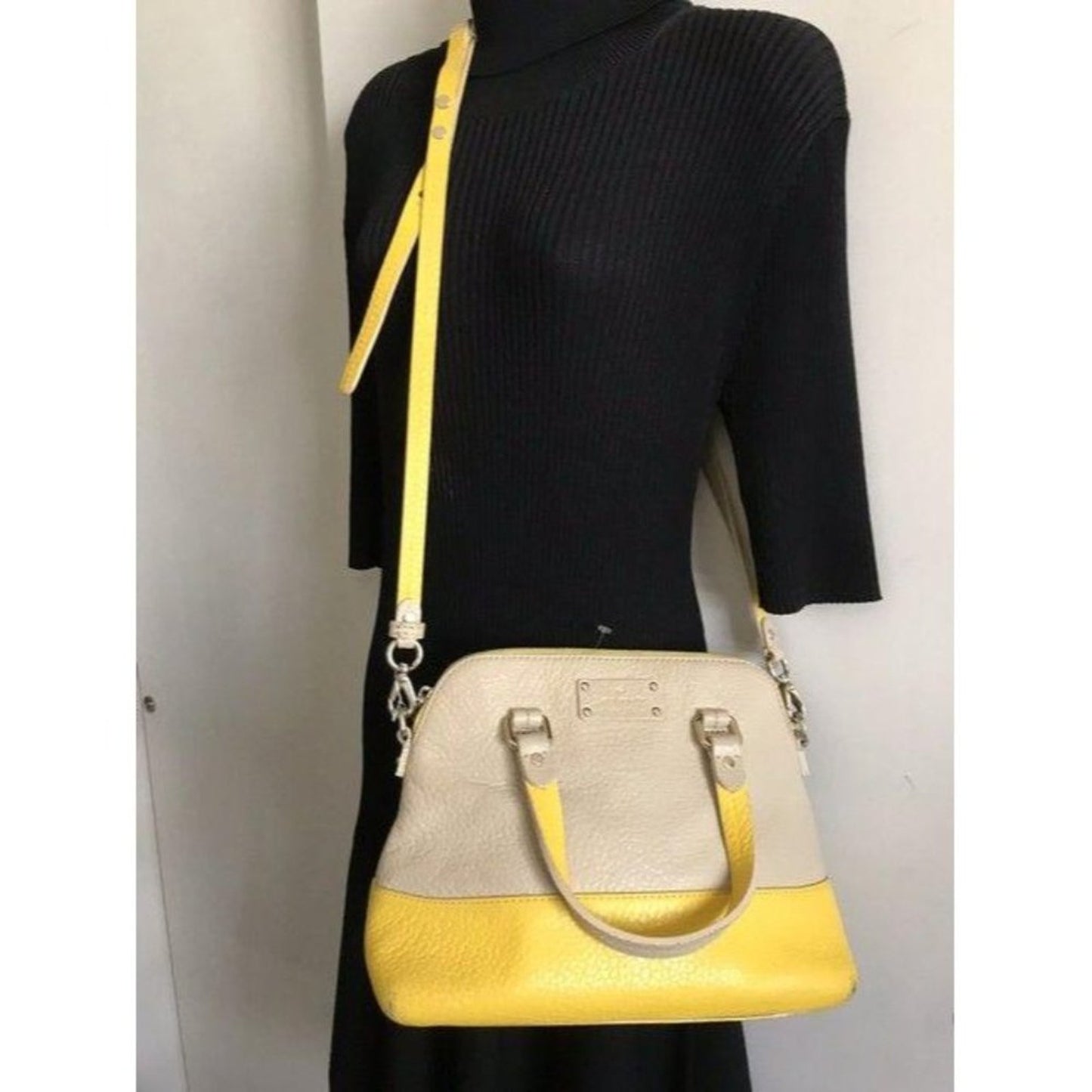 kate spade tote beige yellow leather cross body ba