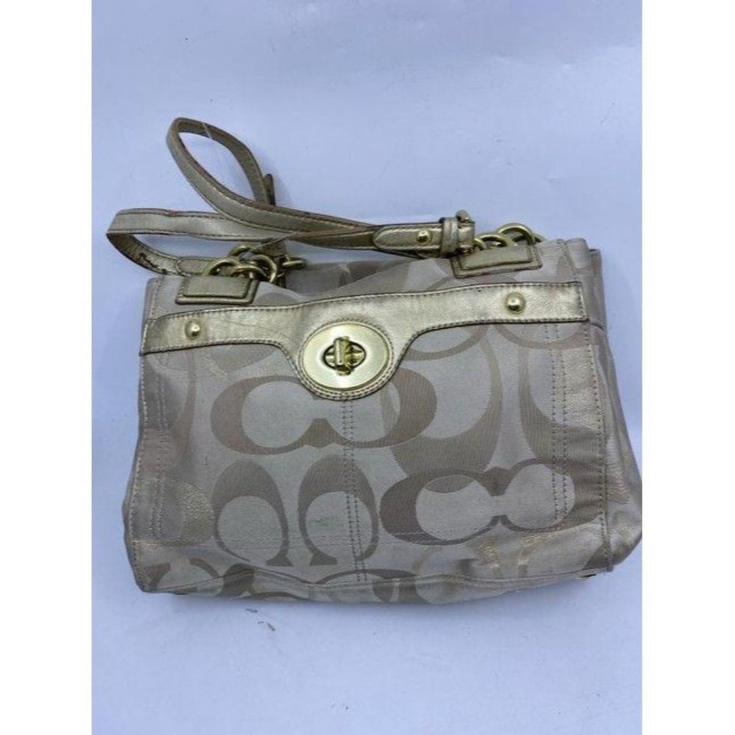 coach large gray gold fabric shoulder bag