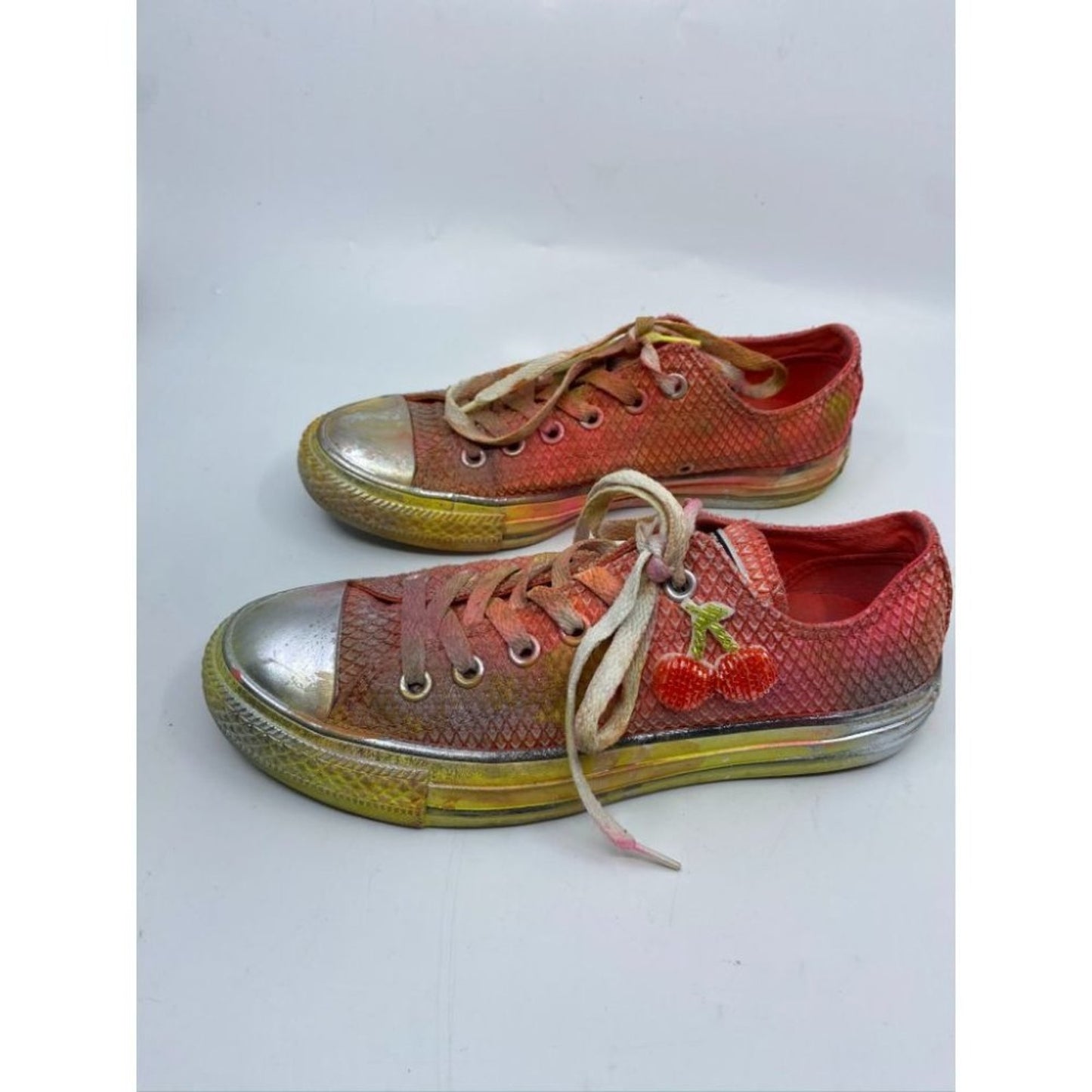 Converse Sneakers Customized Orange Silver Size 7