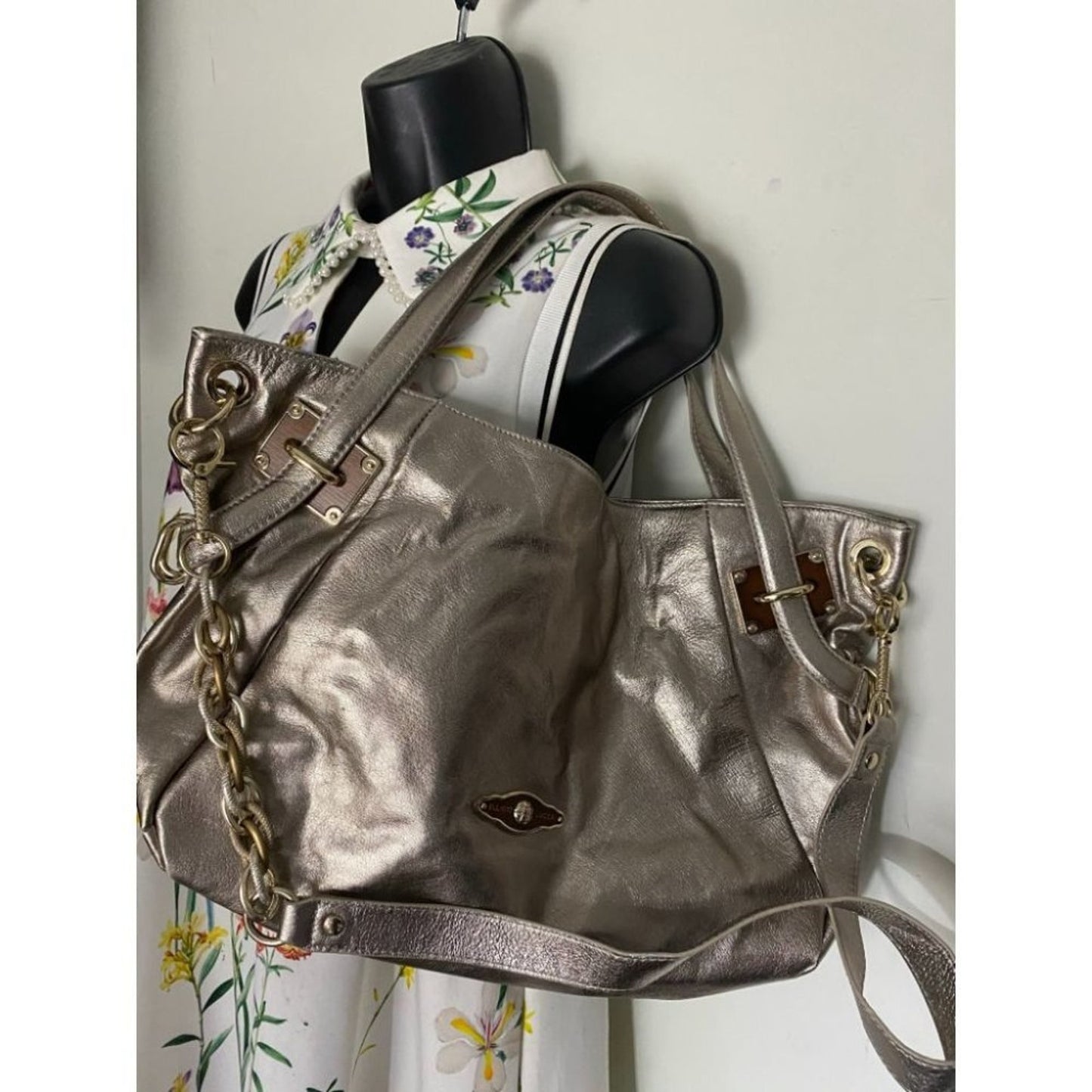 Elliott Lucca Silver Large Leather Shoulder Bag