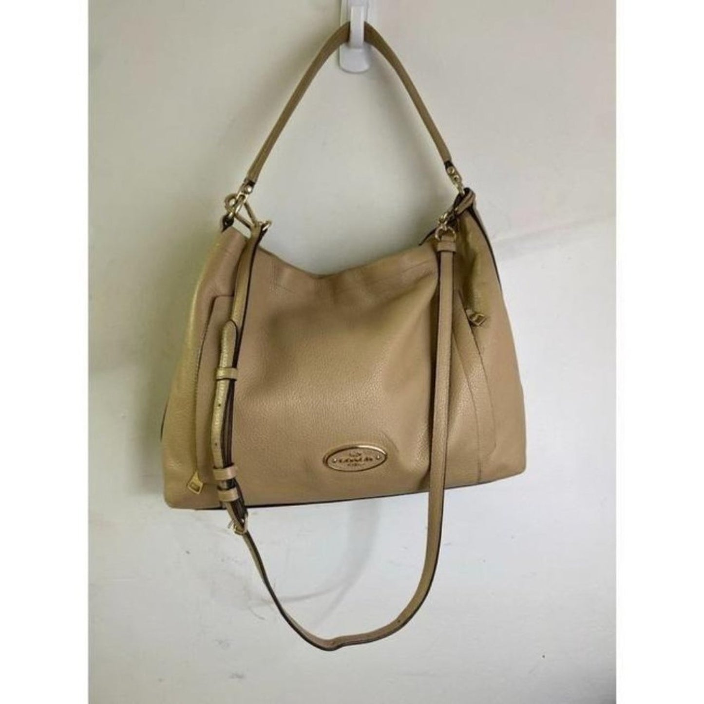 coach medium w adjustable strap tan leather cross