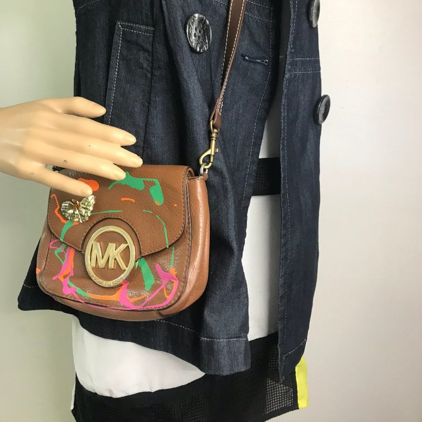 Michael Kors Customized Brown Leathe Crossbody Bag