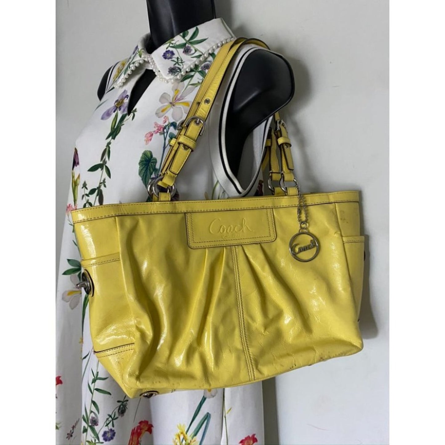 COACH Medium Patent Leather Shoulder Bag Yellow
