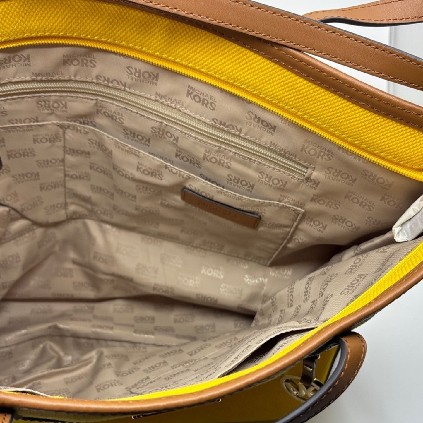 Michael Kors Vibrant Yellow Tote with Tan Accents
