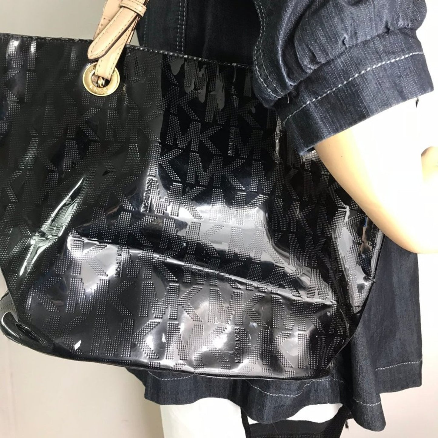 Michael Kors Black Cream Patent leather Tote Bag