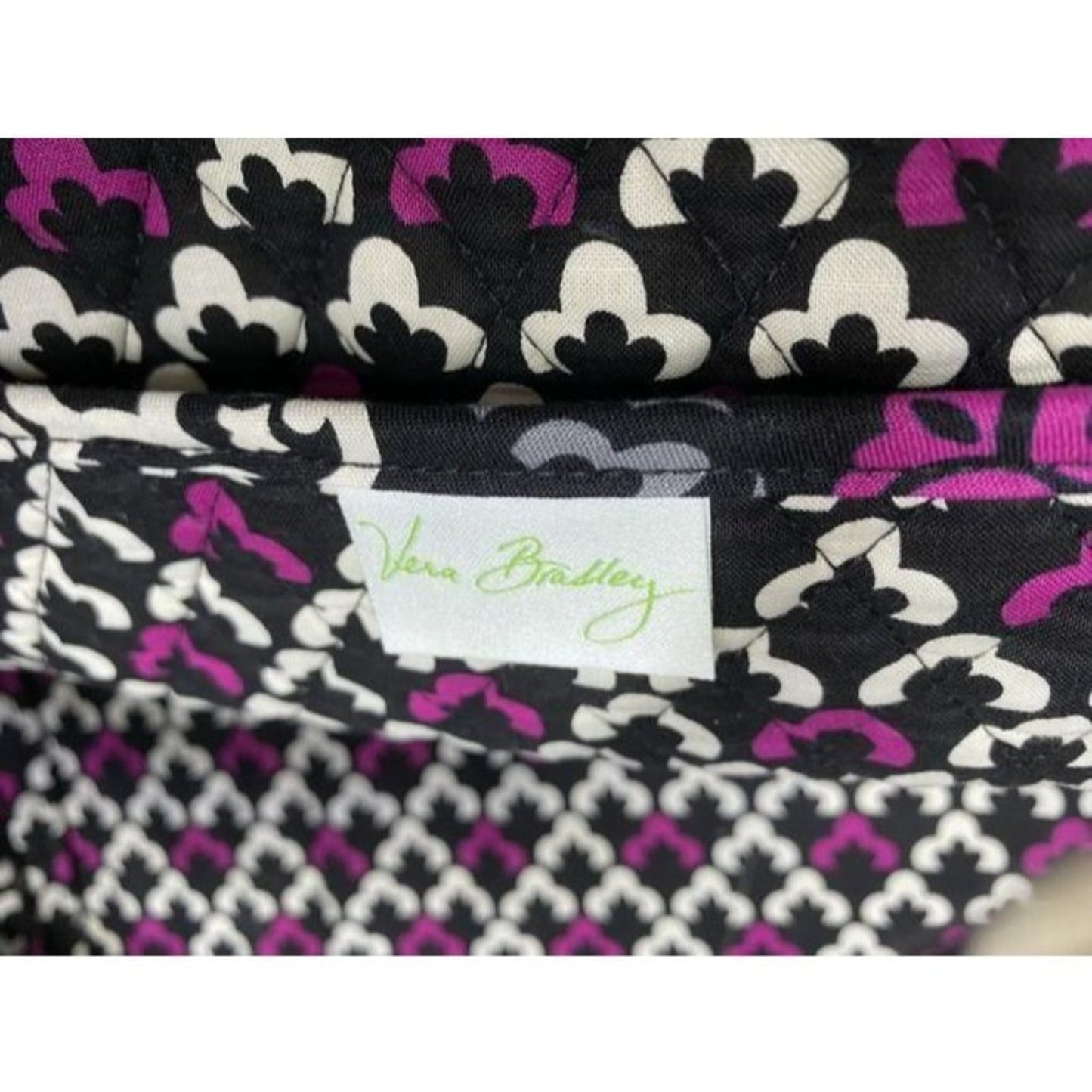 vera bradley bag quilted black purple white fabric