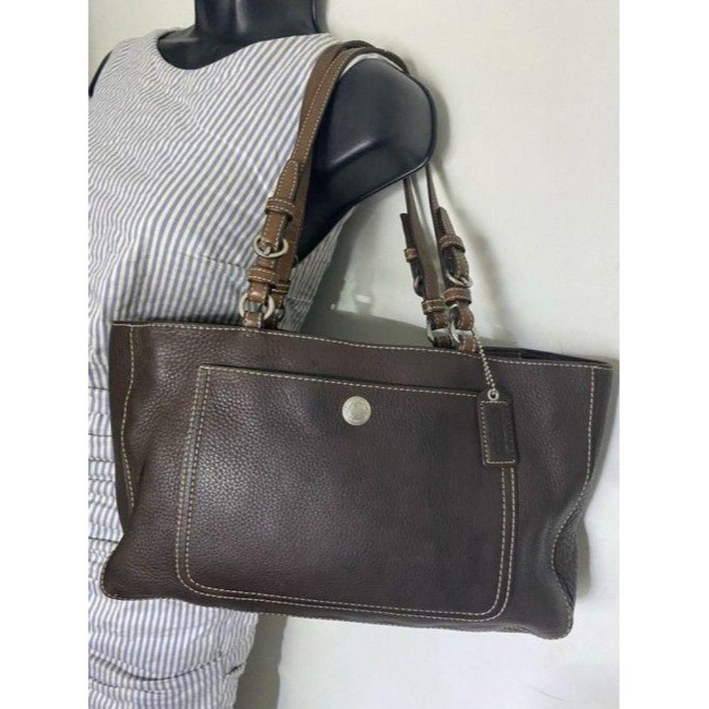 coach medium bag handbag brown leather shoulder ba