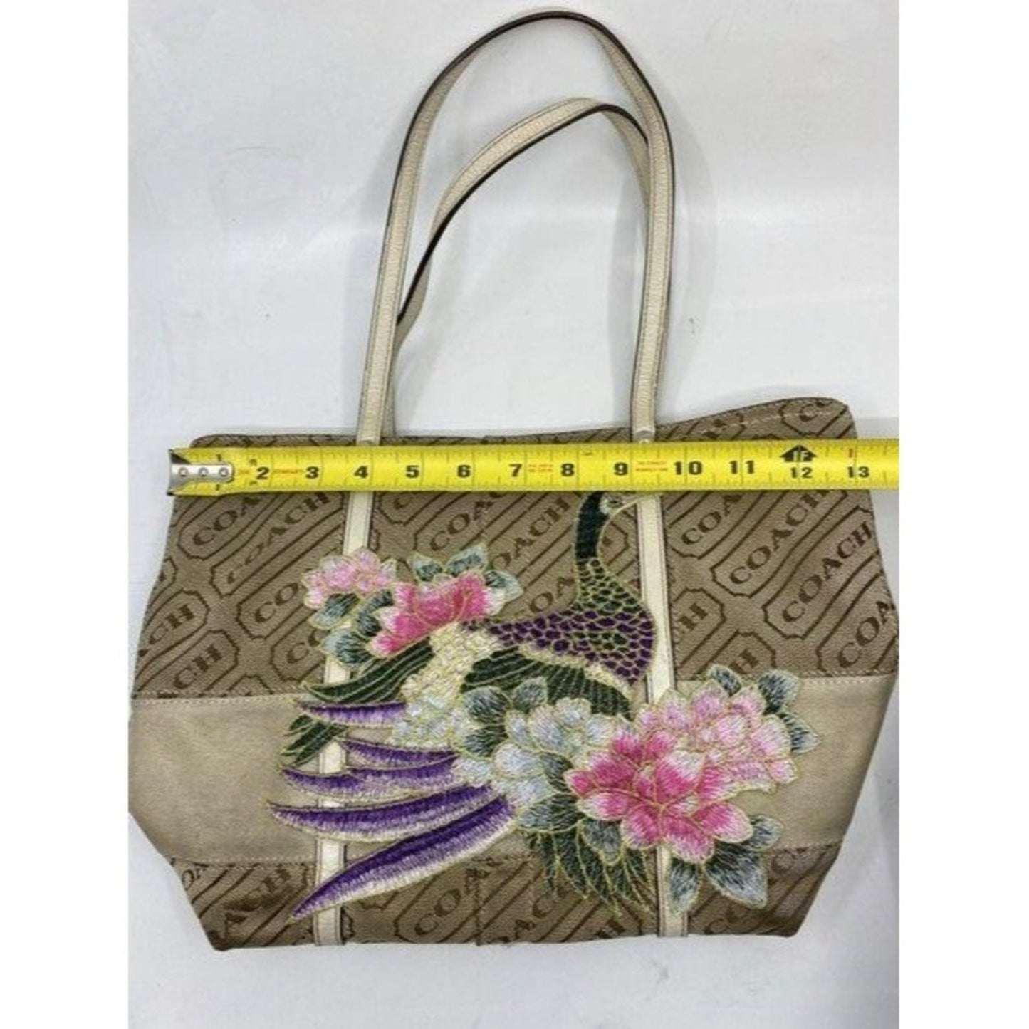 coach w customized by me w applique tan beige jacq