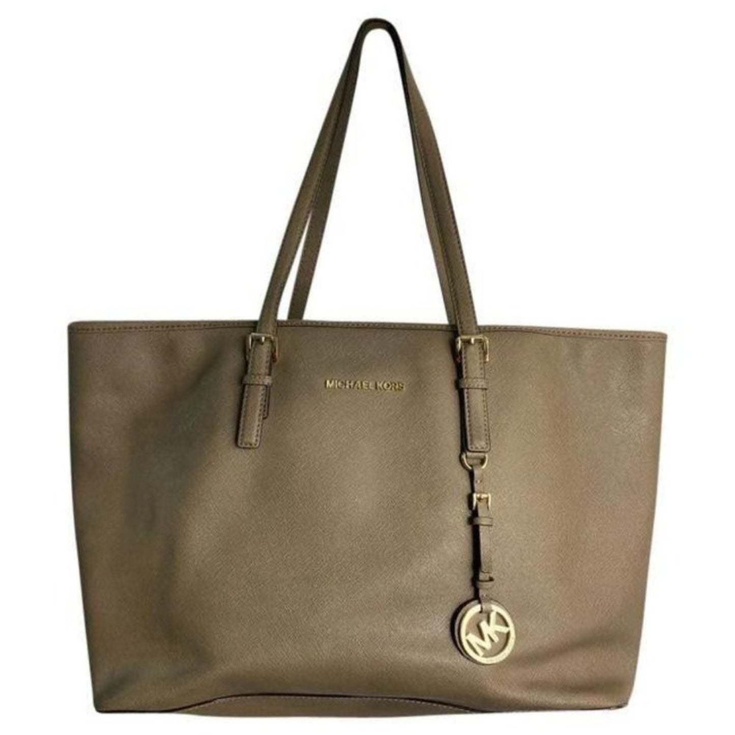 MICHAEL KORS Tan Saffiano Leather Jet Set Tote Bag
