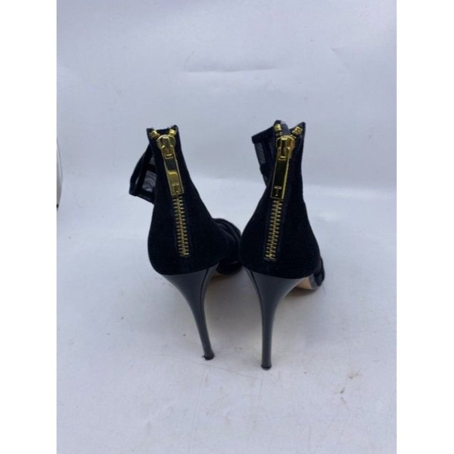 Black Xstal Mesh Peep Toe Heels In Leather Bootsbooties Size Eu