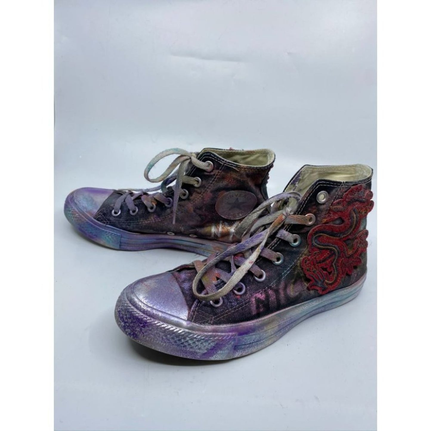 Converse Sneakers Customized Black Silver Womens 8