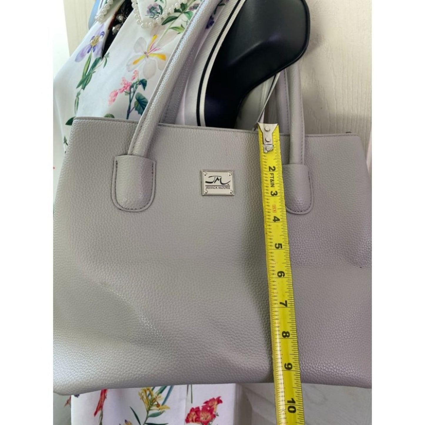 Jessica Moore Gray Faux Leather Shoulder Bag