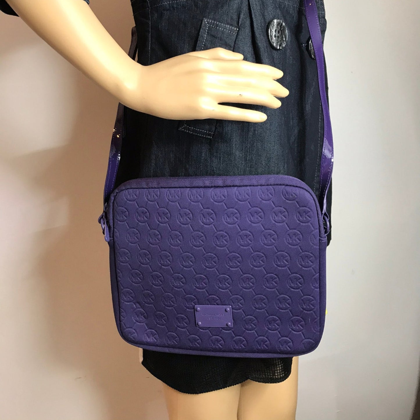 Michael Kors Dark Purple Scuba Tote Bag Over Logo