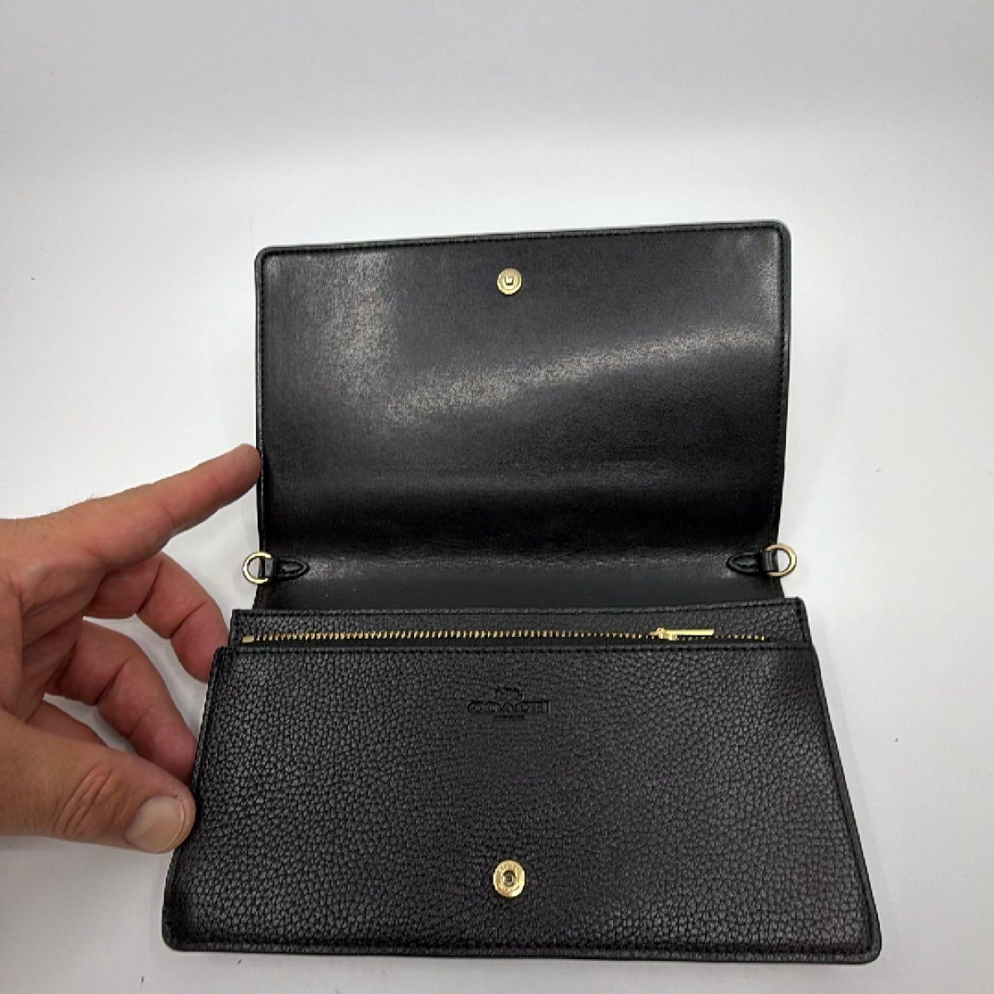 Coach Black Pebbled Leather Wallet on Chain