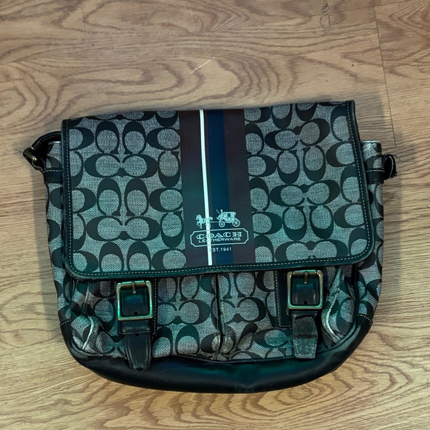 Coach Signature Black and Gray Messenger Bag
