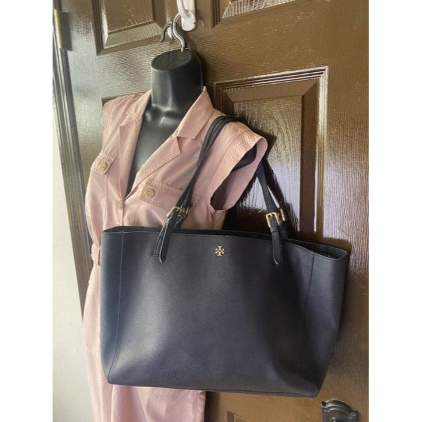 Tory Burch Padded Laptop Zip Black Leather Shoulder Bag